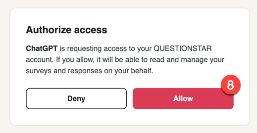 QUESTIONSTAR-Dialog Authorize access mit den Buttons Deny und Allow