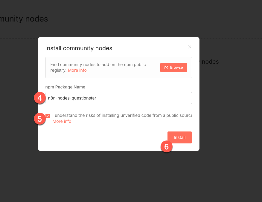 Dialog Install community nodes