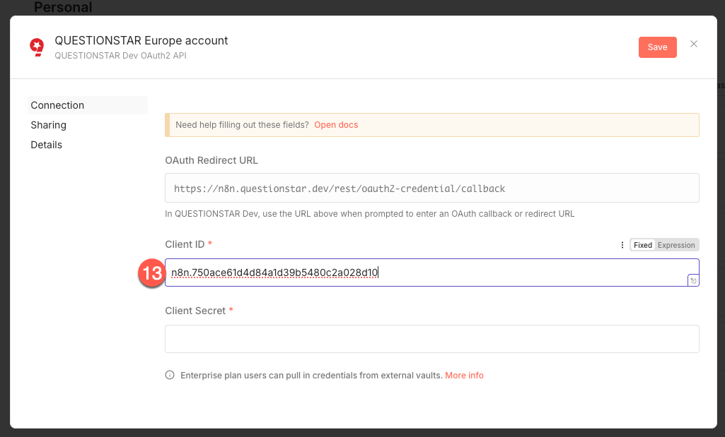 Client ID in n8n einfügen