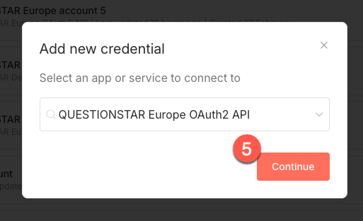 QUESTIONSTAR Europe OAuth2 API auswählen