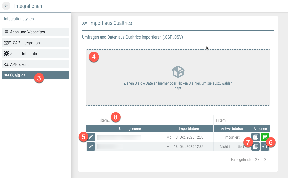 Qualtrics-Import-Ansicht in QUESTIONSTAR