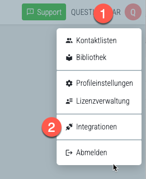 QUESTIONSTAR Profil-Menü — Integrationen