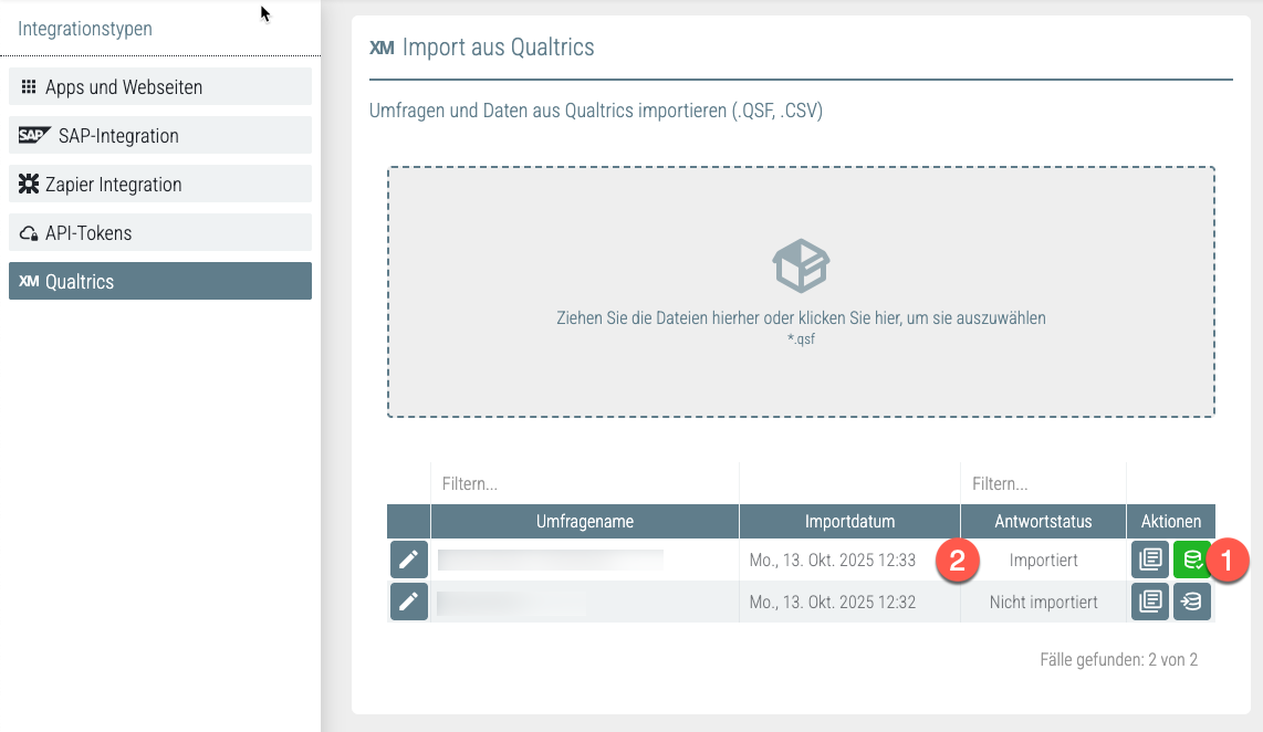 Antworten importieren — .csv-Datei auswählen