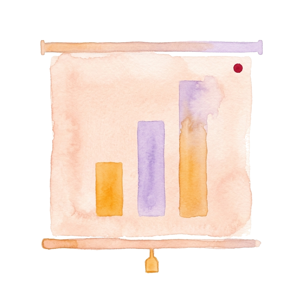 Watercolor-Illustration: eine Projektionsleinwand mit drei Balken, der höchste Balken füllt sich noch.