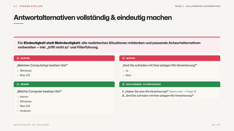 Antwortalternativen vollständig & eindeutig machen