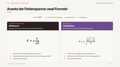 Ansatz der Fehlerspanne: zwei Formeln