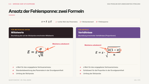 Ansatz der Fehlerspanne: zwei Formeln