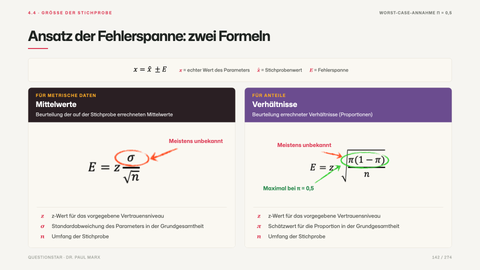 Ansatz der Fehlerspanne: zwei Formeln