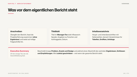Was vor dem eigentlichen Bericht steht