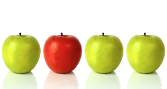 Ein roter Apfel zwischen grünen Äpfeln