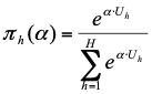 π_h(α) = e hoch α·U_h geteilt durch Summe e hoch α·U_h