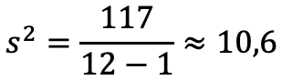 s² = 117 / (12 − 1) ≈ 10,6
