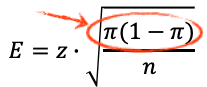 E = z · Wurzel aus pi(1-pi)/n — Zähler markiert