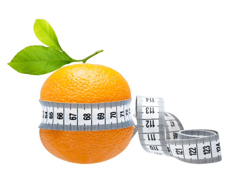 Orange, von einem Maßband umschlungen — Sinnbild für Messung.