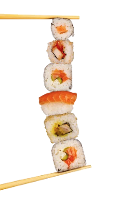 Sushi-Stücke in fester Reihenfolge auf Stäbchen — Reihenfolge zählt